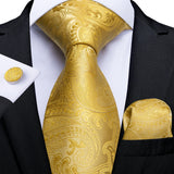 Elegant Beige Yellow Floral Plaid Paisley Men Ties