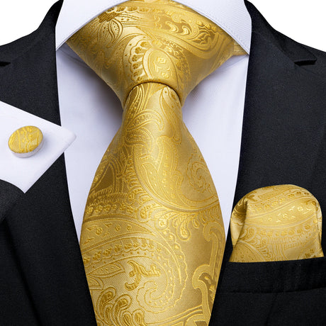 Elegant Beige Yellow Floral Plaid Paisley Men Ties