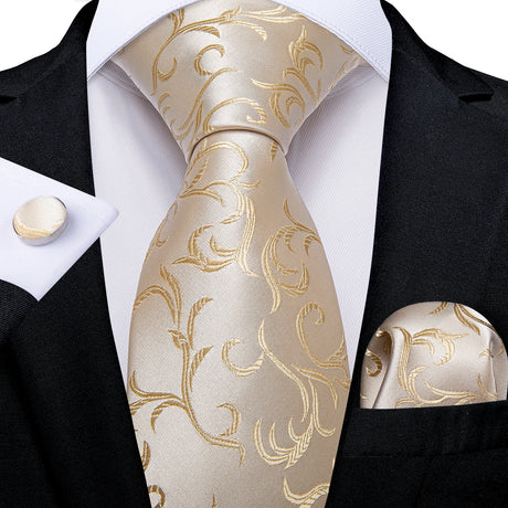 Elegant Beige Yellow Floral Plaid Paisley Men Ties