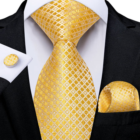 Elegant Beige Yellow Floral Plaid Paisley Men Ties