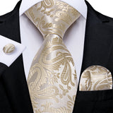 Elegant Beige Yellow Floral Plaid Paisley Men Ties
