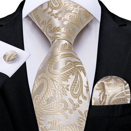Elegant Beige Yellow Floral Plaid Paisley Men Ties
