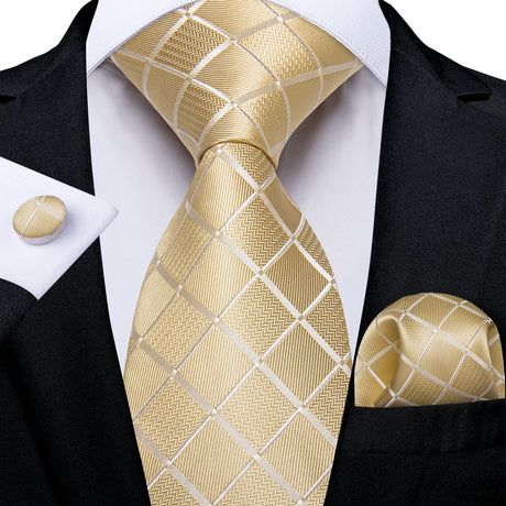 Elegant Beige Yellow Floral Plaid Paisley Men Ties