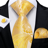 Elegant Beige Yellow Floral Plaid Paisley Men Ties