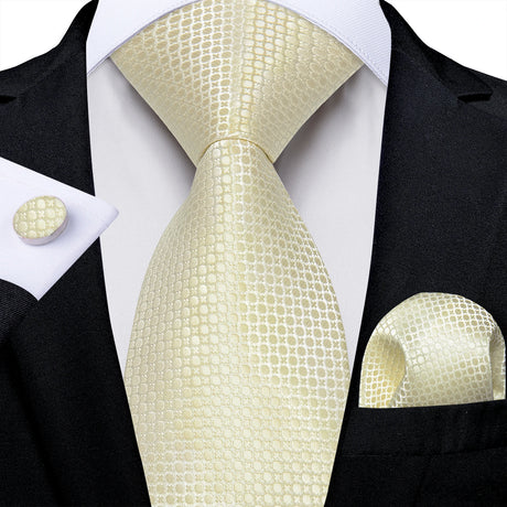 Elegant Beige Yellow Floral Plaid Paisley Men Ties