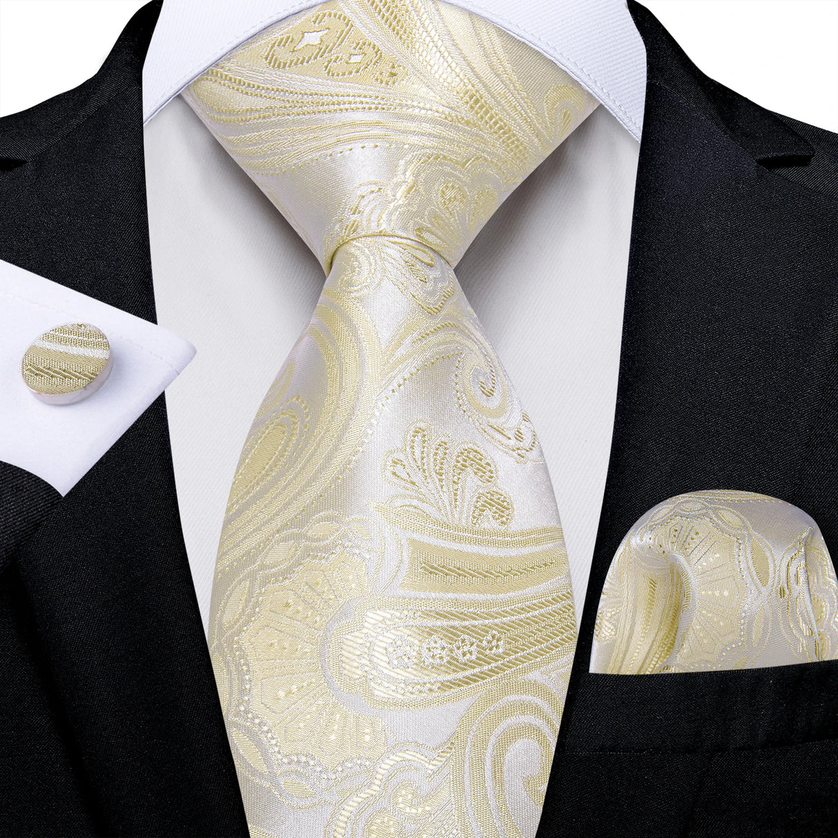 Elegant Beige Yellow Floral Plaid Paisley Men Ties