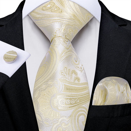 Elegant Beige Yellow Floral Plaid Paisley Men Ties