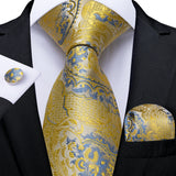 Elegant Beige Yellow Floral Plaid Paisley Men Ties