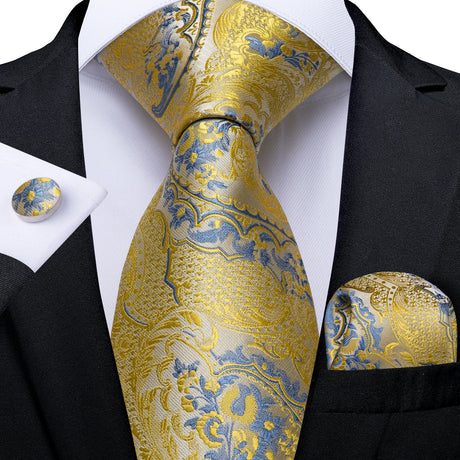 Elegant Beige Yellow Floral Plaid Paisley Men Ties