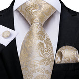 Elegant Beige Yellow Floral Plaid Paisley Men Ties