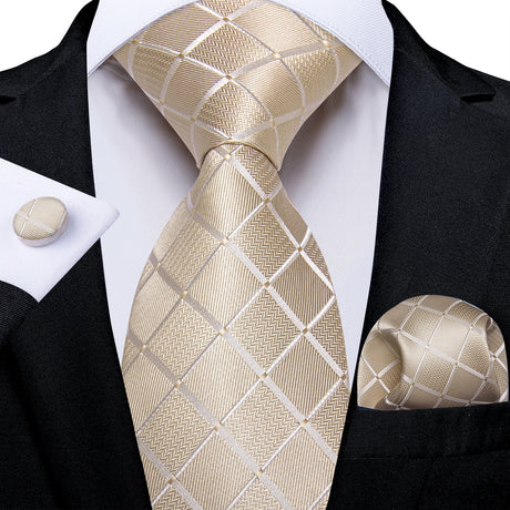 Elegant Beige Yellow Floral Plaid Paisley Men Ties