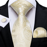 Elegant Beige Yellow Floral Plaid Paisley Men Ties