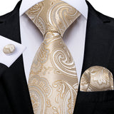 Elegant Beige Yellow Floral Plaid Paisley Men Ties