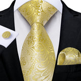 Elegant Beige Yellow Floral Plaid Paisley Men Ties