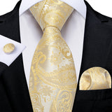 Elegant Beige Yellow Floral Plaid Paisley Men Ties