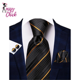 Elegant Black Silk Hanky Cufflink Tie Sassy Chick Logo