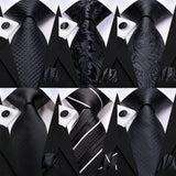 Collection of Elegant Black Silk Hanky Cufflink Tie