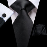 Elegant Black Silk Hanky Cufflink Tie