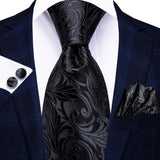 Elegant Black Silk Hanky Cufflink Tie