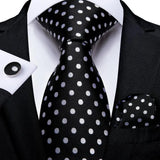 Elegant Black Silk Hanky Cufflink Tie