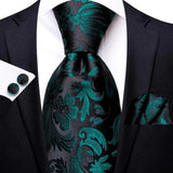 Elegant Black Silk Hanky Cufflink Tie