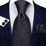 Elegant Black Silk Hanky Cufflink Tie