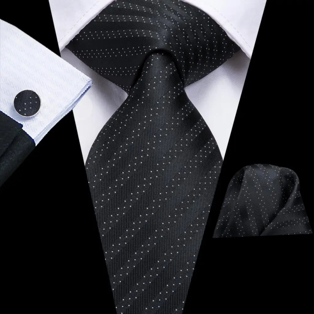 Elegant Black Silk Hanky Cufflink Tie
