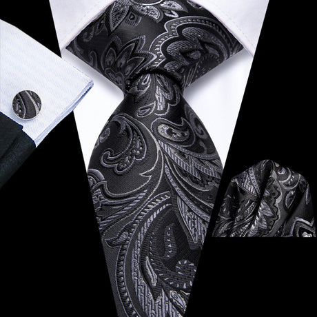 Elegant Black Silk Hanky Cufflink Tie