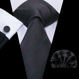 Elegant Black Silk Hanky Cufflink Tie