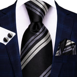 Elegant Black Silk Hanky Cufflink Tie