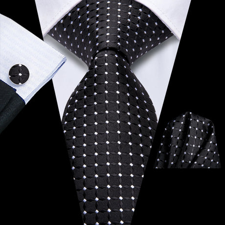 Elegant Black Silk Hanky Cufflink Tie