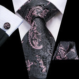 Elegant Black Silk Hanky Cufflink Tie