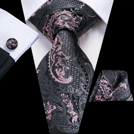 Elegant Black Silk Hanky Cufflink Tie