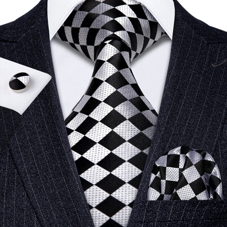 Elegant Black Silk Hanky Cufflink Tie