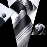 Elegant Black Silk Hanky Cufflink Tie