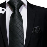 Elegant Black Silk Hanky Cufflink Tie