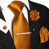 Elegant Orange Solid Hanky Cufflink Brooch Tie For Men