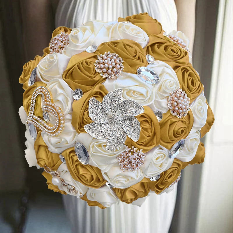 Gold White Elegant Bridal Wedding Bouquet