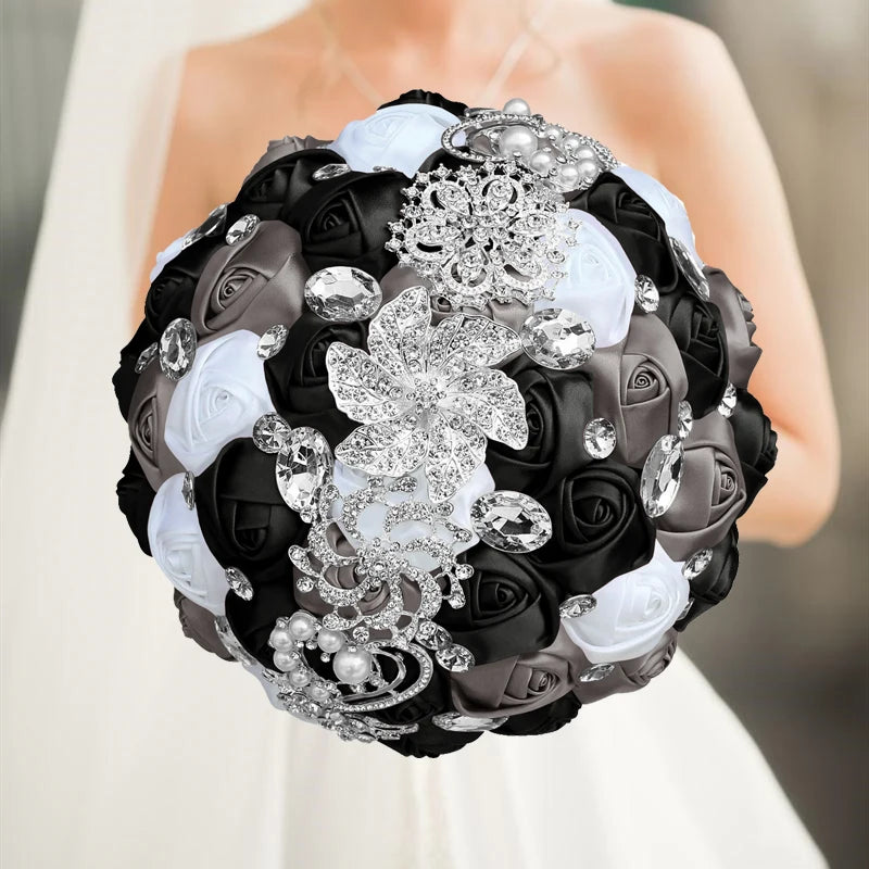 White Black Elegant Bridal Wedding Bouquet