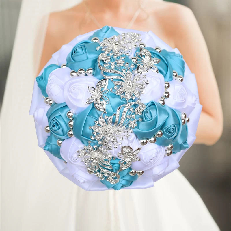 White Blue Elegant Bridal Wedding Bouquet