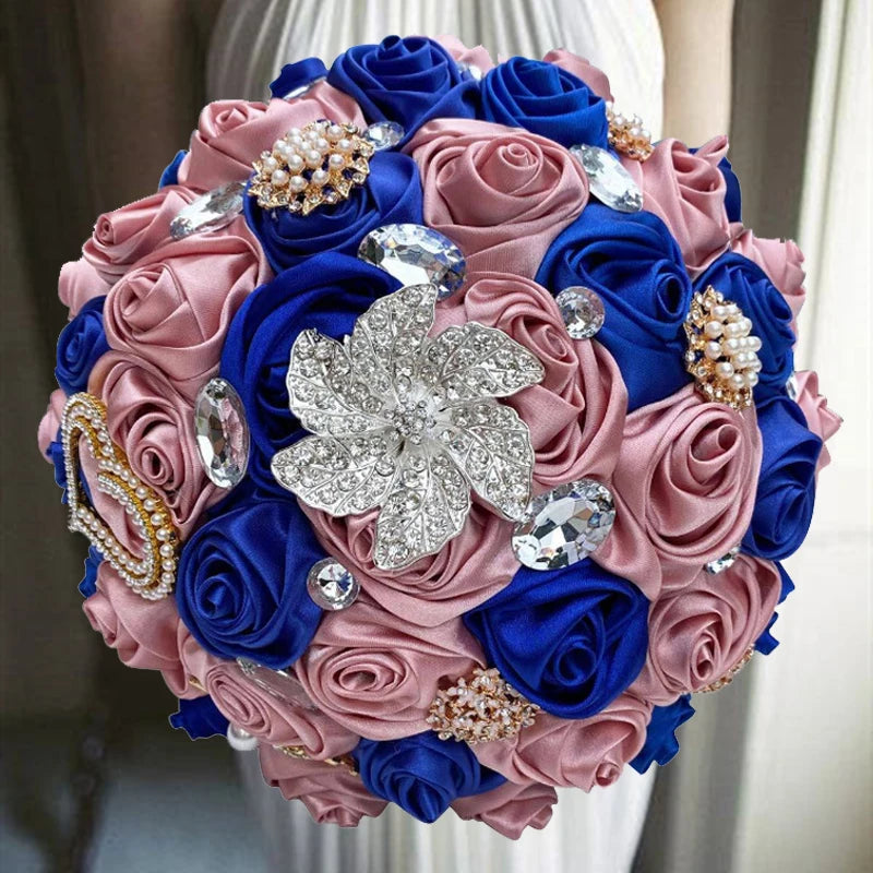 Blue Pink Elegant Bridal Wedding Bouquet
