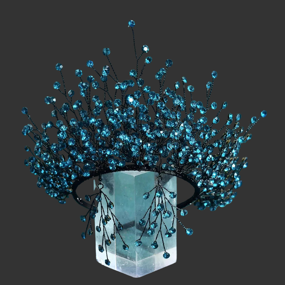 Blue Elegant Bright Rhinestone Bridal Crown Wedding Hairpiece