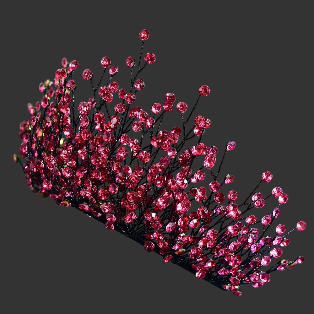 Pink Elegant Bright Rhinestone Bridal Crown Wedding Hairpiece