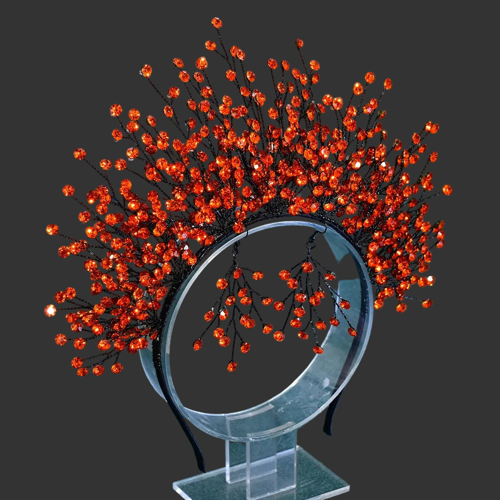 Red Elegant Bright Rhinestone Bridal Crown Wedding Hairpiece