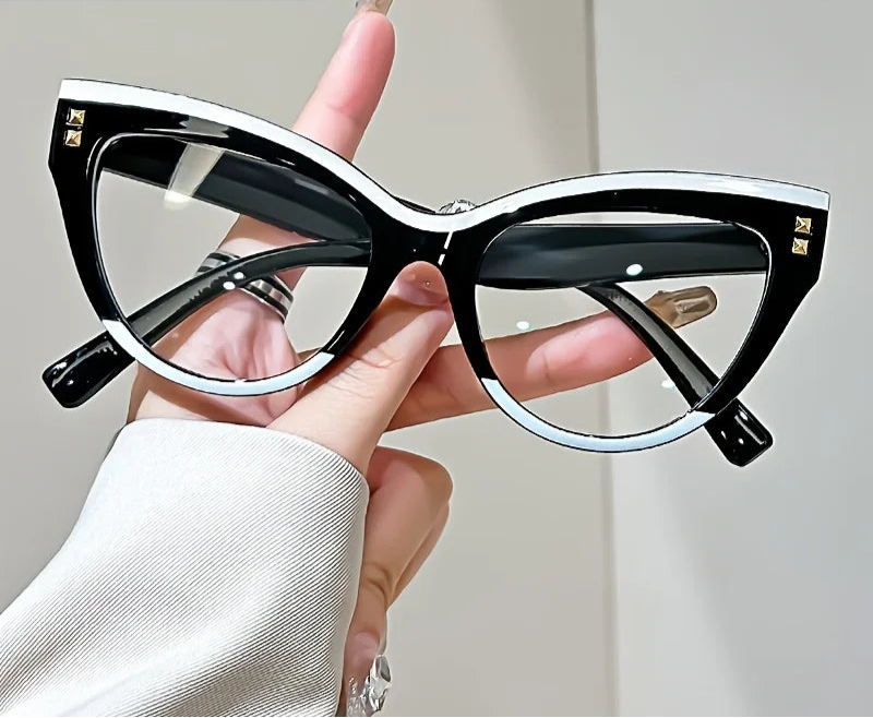 Black white Elegant Cat Eye Reading Glasses with Metal Hinge