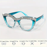 Size of Elegant Cat Eye Rhinestone Glitter Eyeglasses