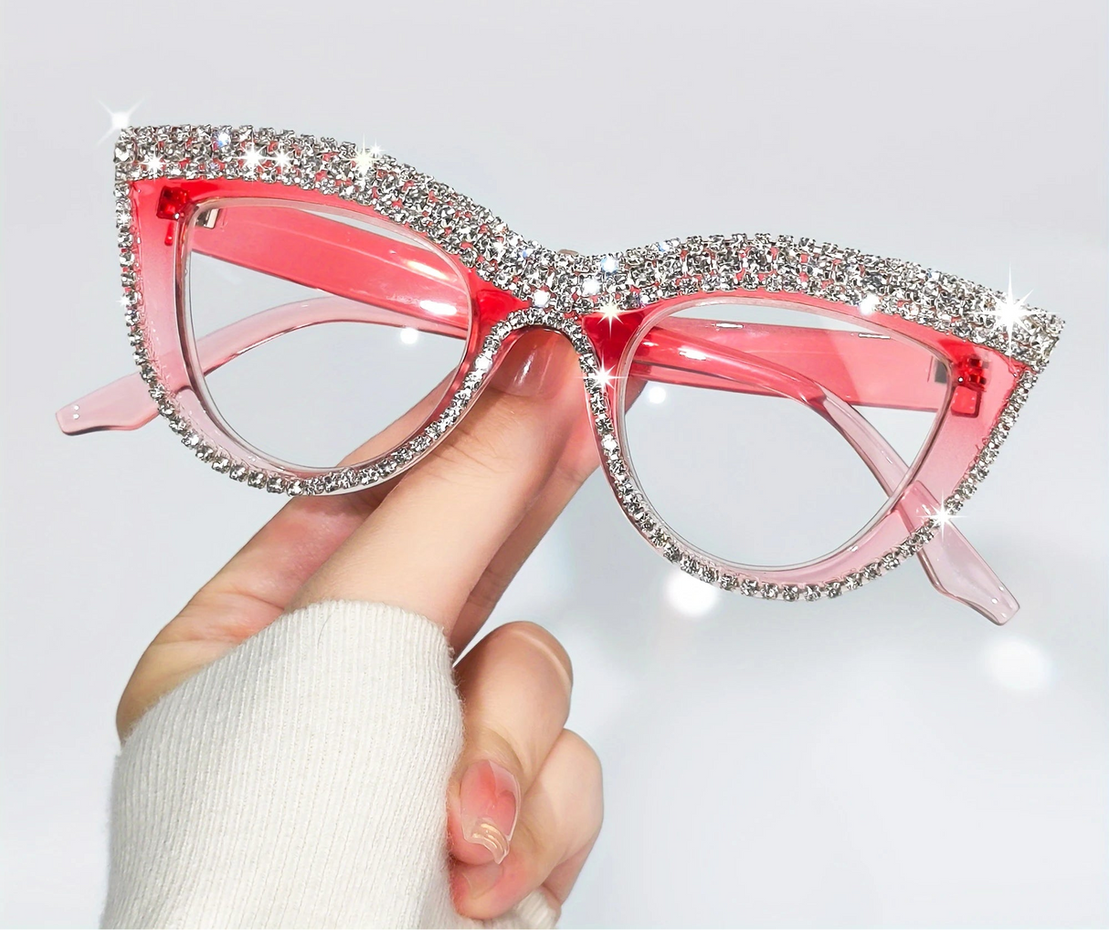 Pink Elegant Cat Eye Rhinestone Glitter Eyeglasses