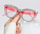 Pink Elegant Cat Eye Rhinestone Glitter Eyeglasses