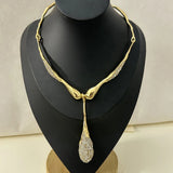 Gold Elegant Choker Irregular Pendant Glass Necklace