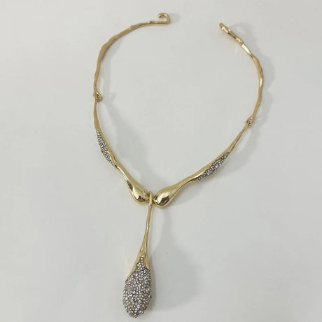 Gold Elegant Choker Irregular Pendant Glass Necklace